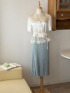 Sky Lace Set | Cardigan in seta e abito plissé