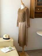 Amber Flow Set | Top con frange e abito satinato champagne