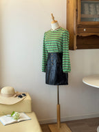 Green Check Set | Camicia chiffon e gonna A-line in ecopelle