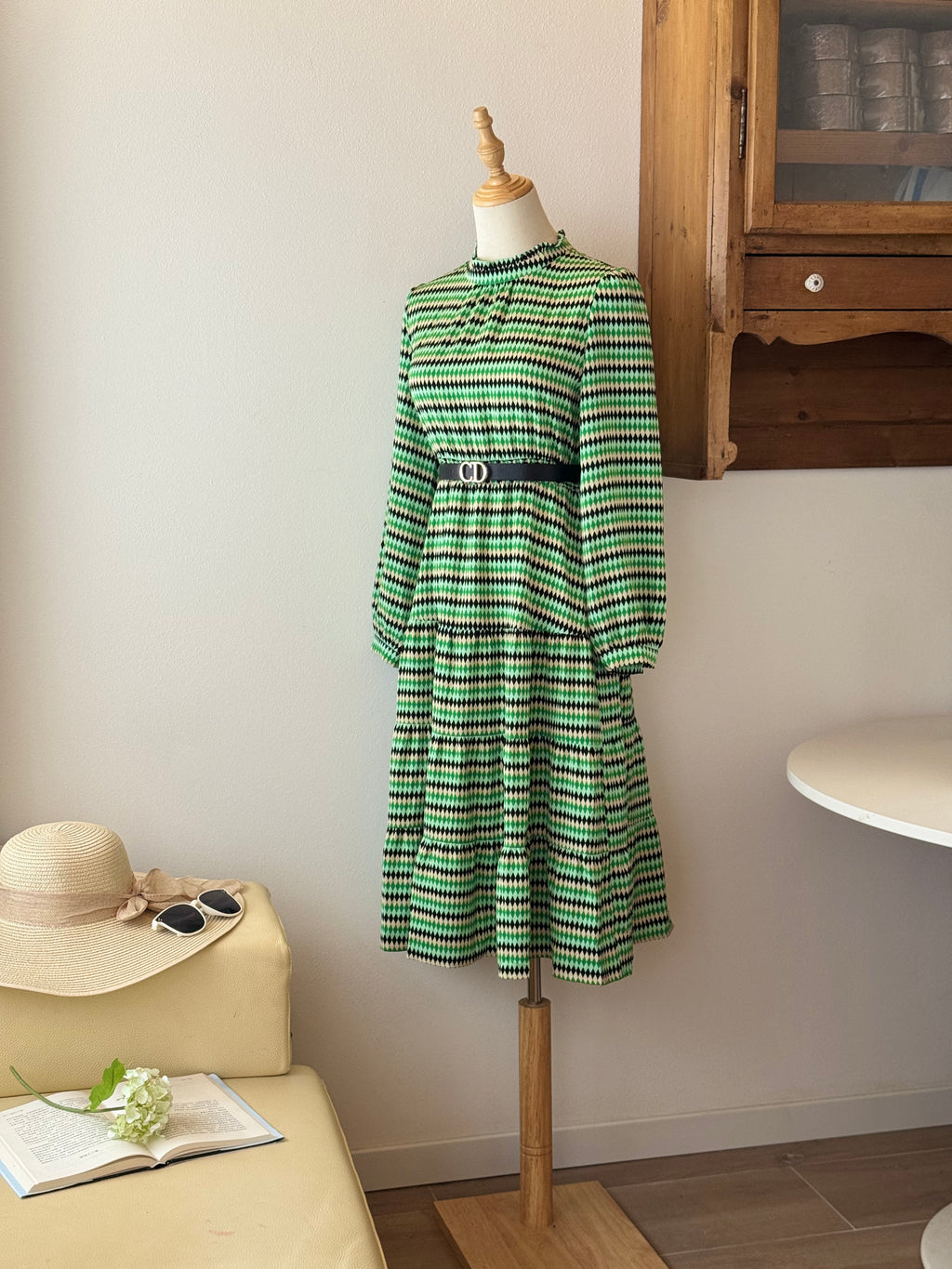 Green Check Dress | Abito lungo in chiffon con stampa a quadri