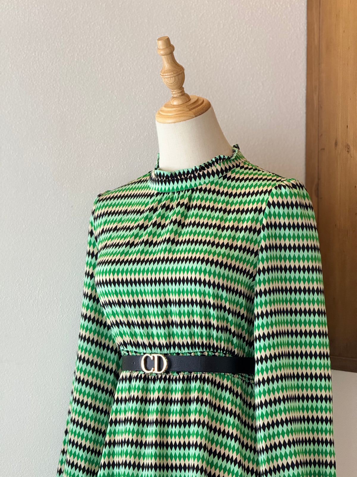 Green Check Dress | Abito lungo in chiffon con stampa a quadri