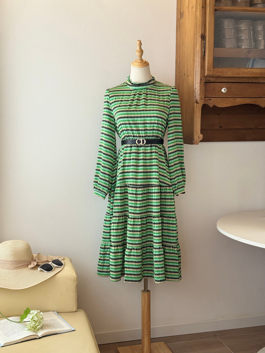 Green Check Dress | Abito lungo in chiffon con stampa a quadri