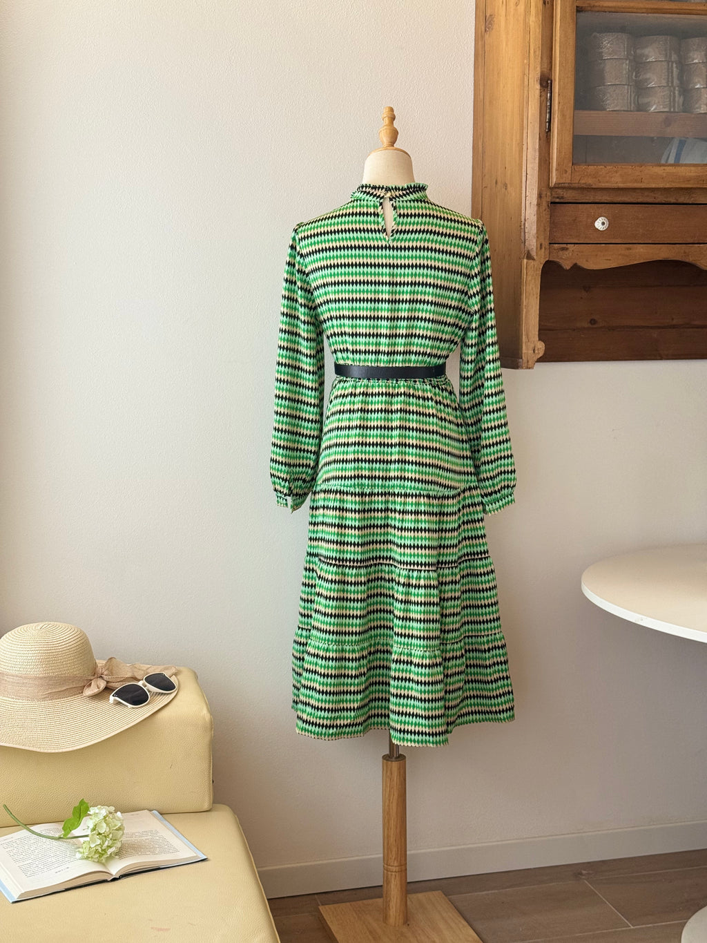 Green Check Dress | Abito lungo in chiffon con stampa a quadri