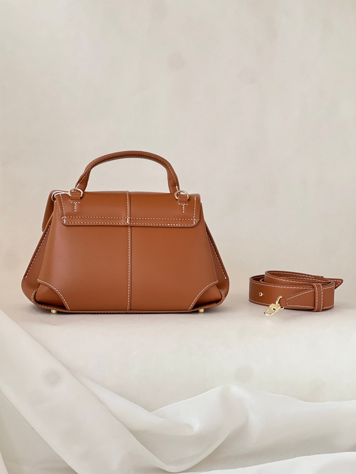 Borsa a fisarmonica in vera pelle – Caramello