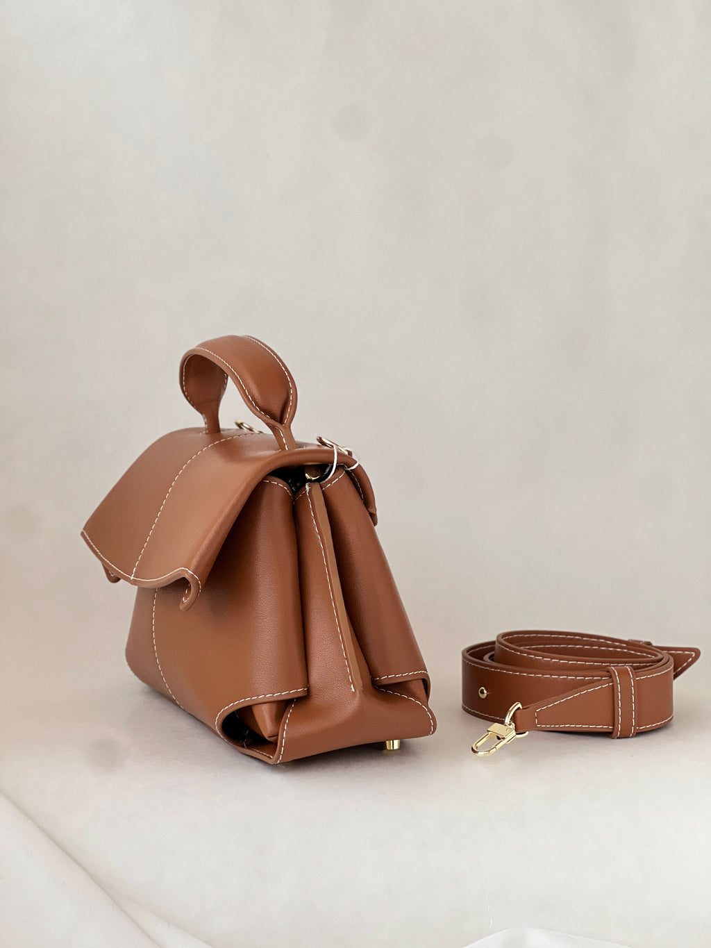 Borsa a fisarmonica in vera pelle – Caramello