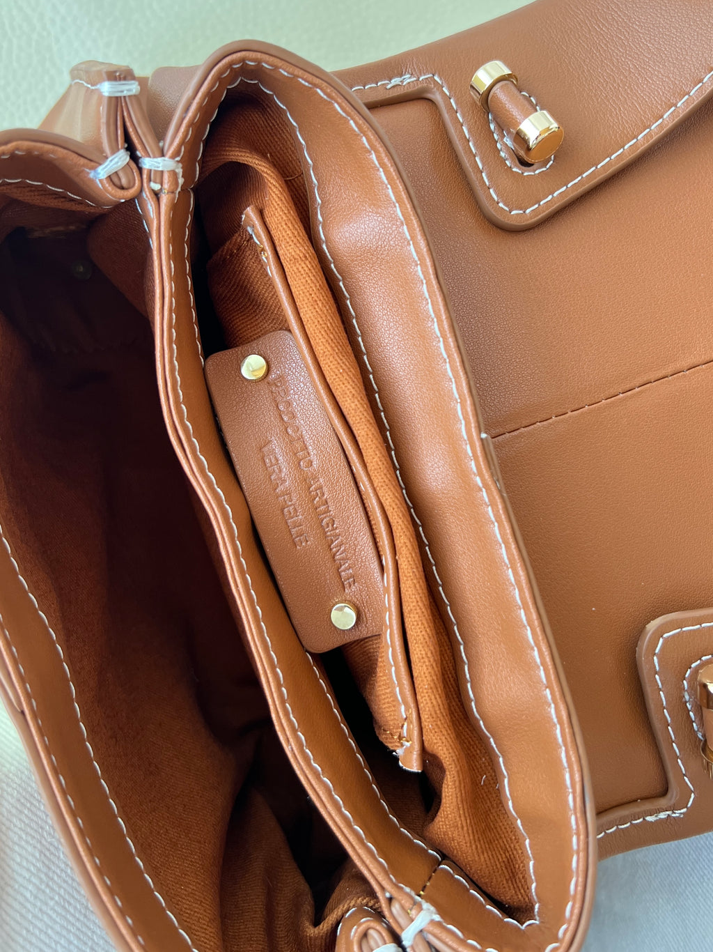 Borsa a fisarmonica in vera pelle – Caramello