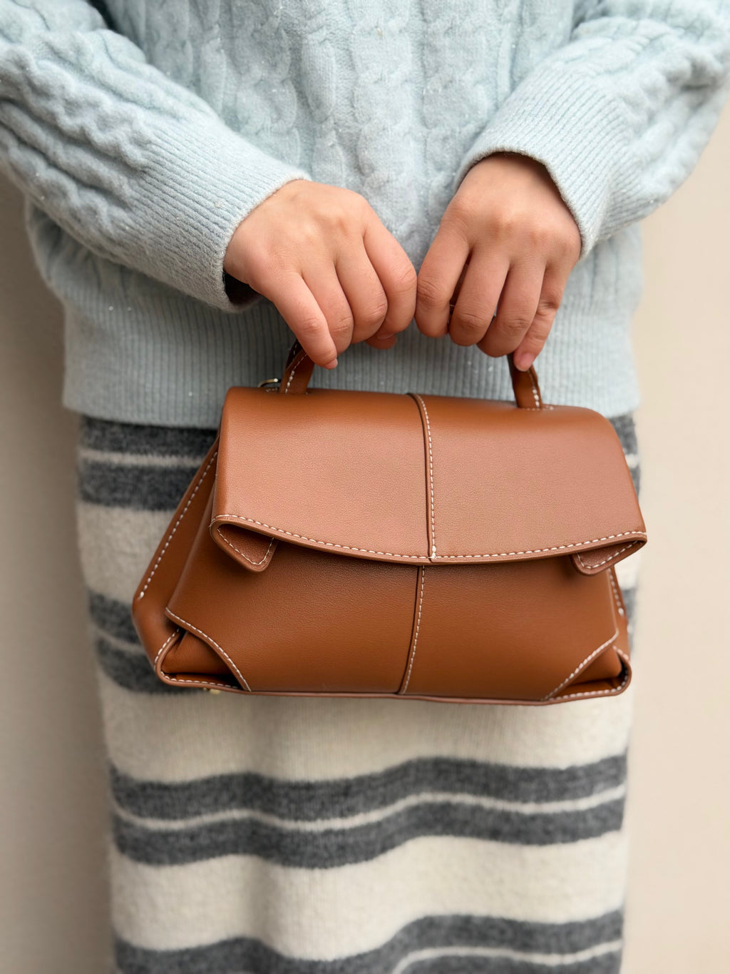 Borsa a fisarmonica in vera pelle – Caramello